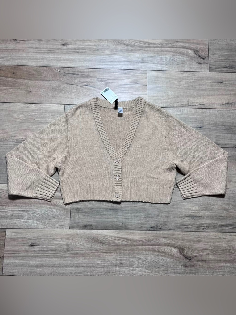 Divided By H&M Women Cropped Long Sleeve Cardigan Size Medium Beige